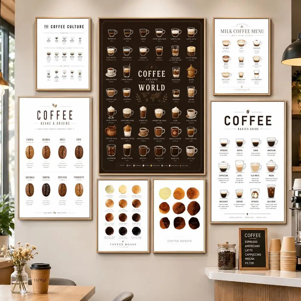 Coffee Encyclopedia Beans Brewing Guide Poster PP Decorative Poster Water-Resistant Print Apartment Dorm Office Cafe Gift