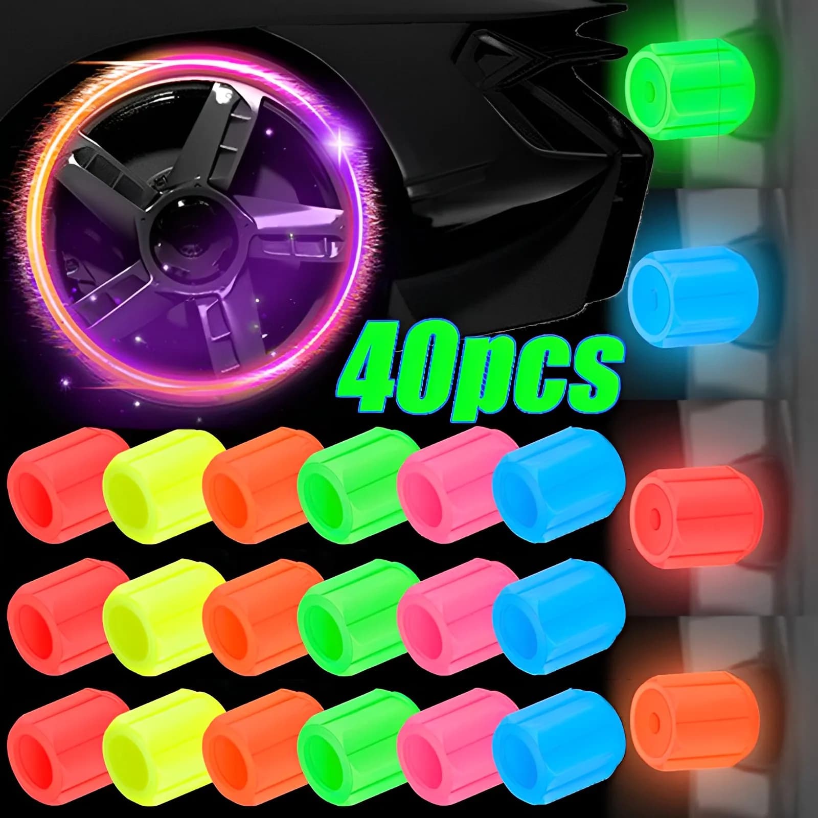 10-40PCS Auto Luminoso Tappo Della Valvola Della Gomma Moto Ruota Della Bici Ugello Notte Incandescente Decorazione Fluorescente Stelo Della Valvola Del Pneumatico Tappi Luminosi