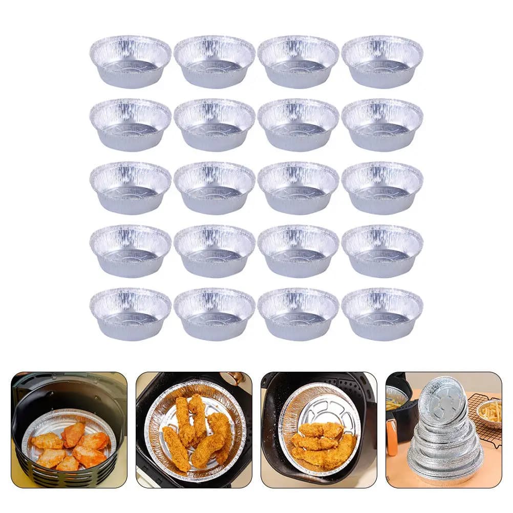 20Pcs Air Fryer Aluminum Foil Bowl High Temperature Resistant Disposable Baking Pans Round Aluminum Container Oven Microwave