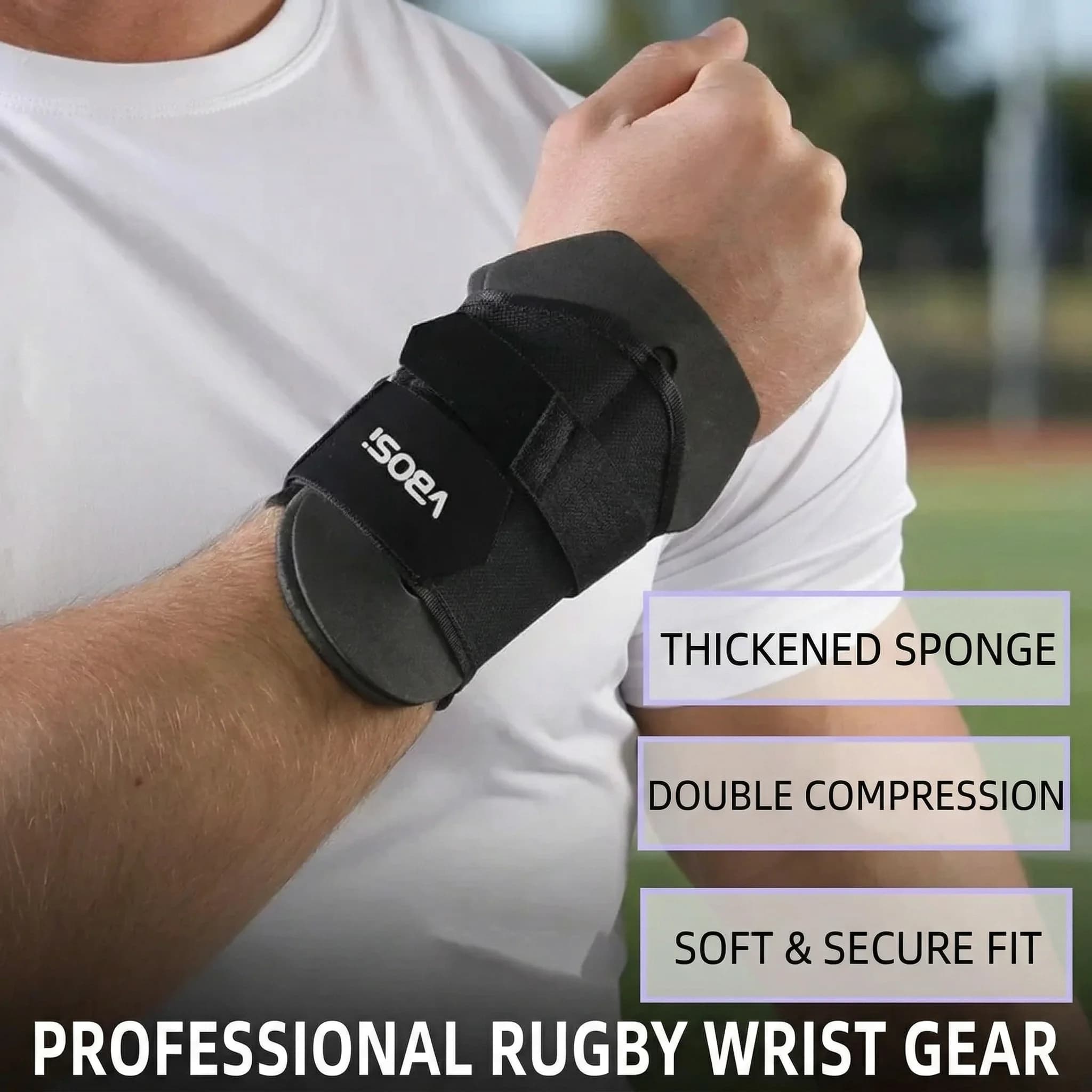 Protezione per il polso, supporto per il polso a doppia compressione con piastra protettiva rimovibile, protezione dagli impatti in spugna ispessita per rugby
