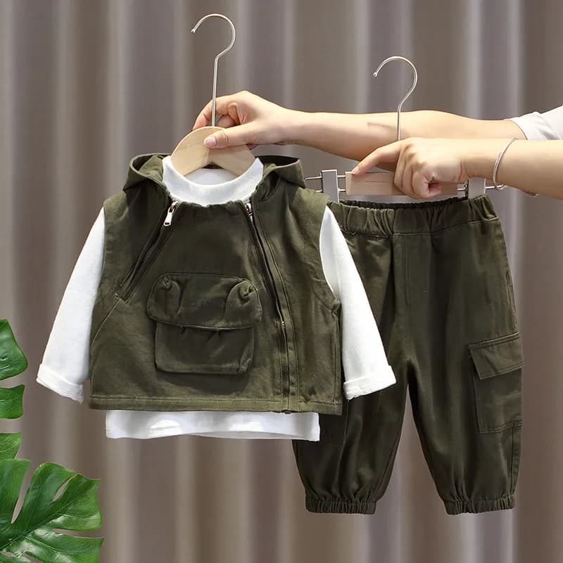 Baby Boy Autunno Vestiti Bambini Outfit Set Nuovi bambini Moda Gilet + T-shirt + Pantaloni Casual Set tre pezzi 80-140 cm