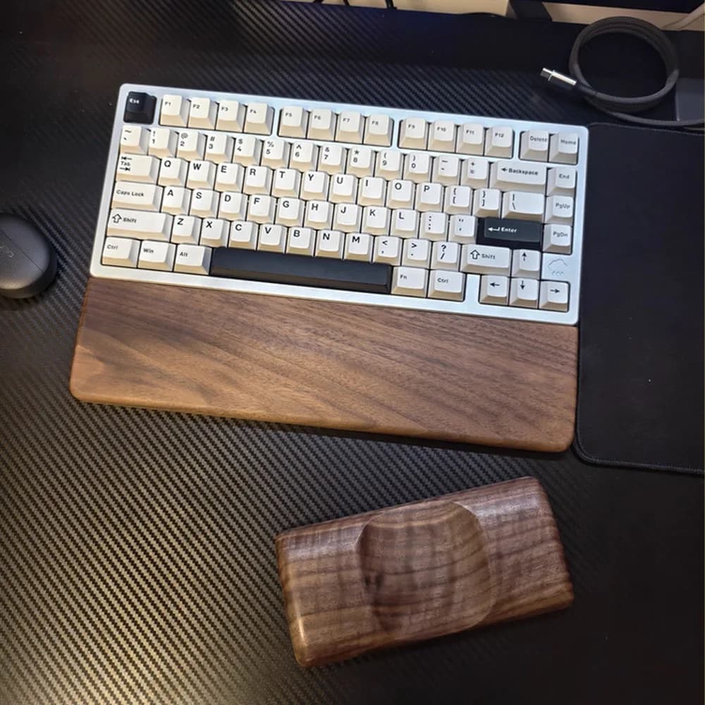 Poggiapolsi in Legno di Noce per Tastiera, Tappetino Ergonomico per Tastiera e Mouse, Adatto per 87/98/104/108 Tasti, Personalizzabile in Diverse Dimensioni