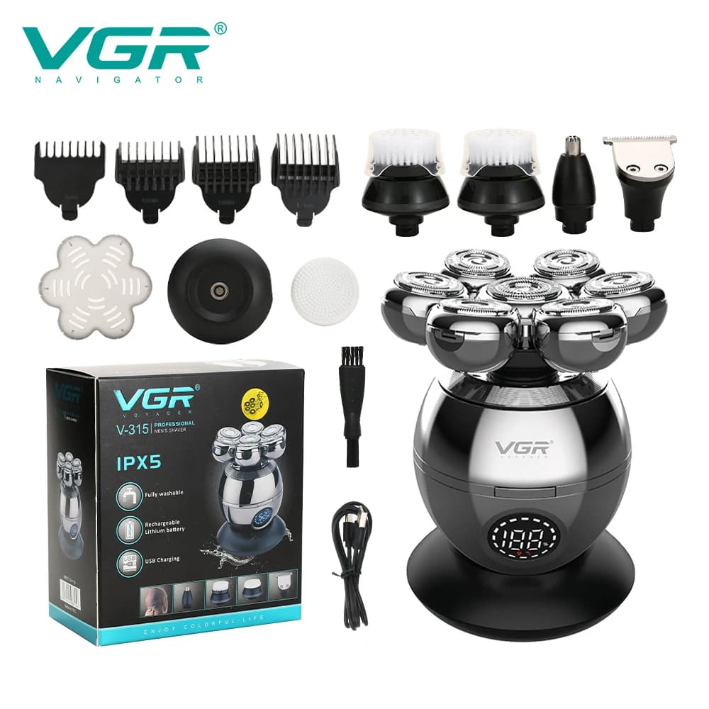 VGR V-315 7D Rechargeable Headshaver Waterproof Rotary Satin Satin Trimmer Naso Haircut Razor Electric for Men