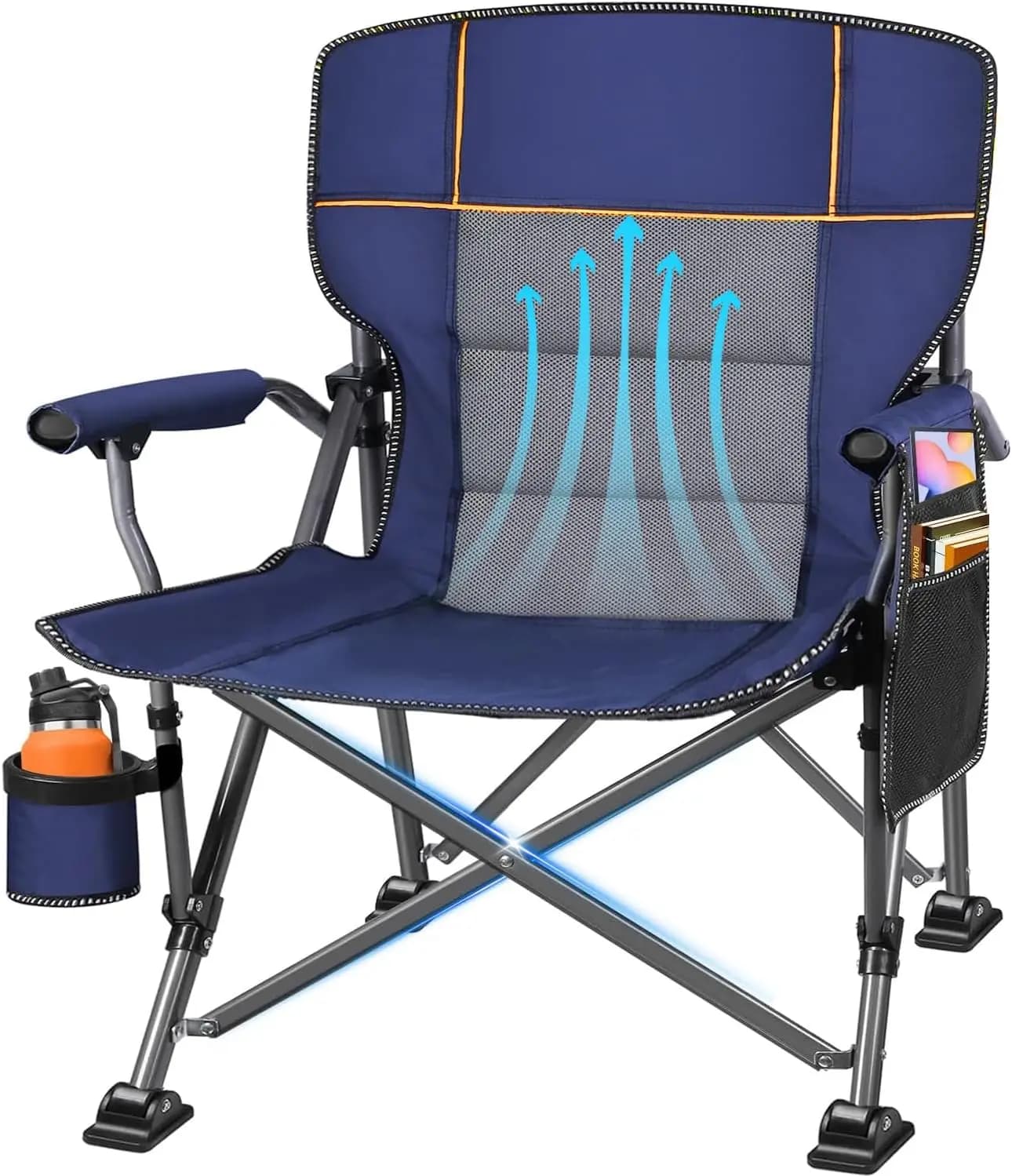 Sedia da campeggio oversize, supporto resistente da 450 libbre, sedia da esterno pieghevole con schienale imbottito e braccioli