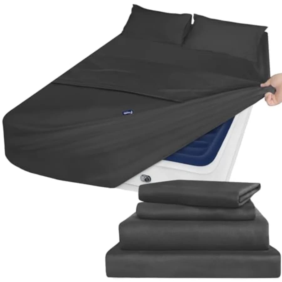 Set di Lenzuola con Tasche Profonde per Materasso Gonfiabile - Set di Lenzuola Extra Profonde - Set da Letto 4 Pezzi Resistente allo Sbiadimento Adatto per Cuscini da 16 a 24 Pollici