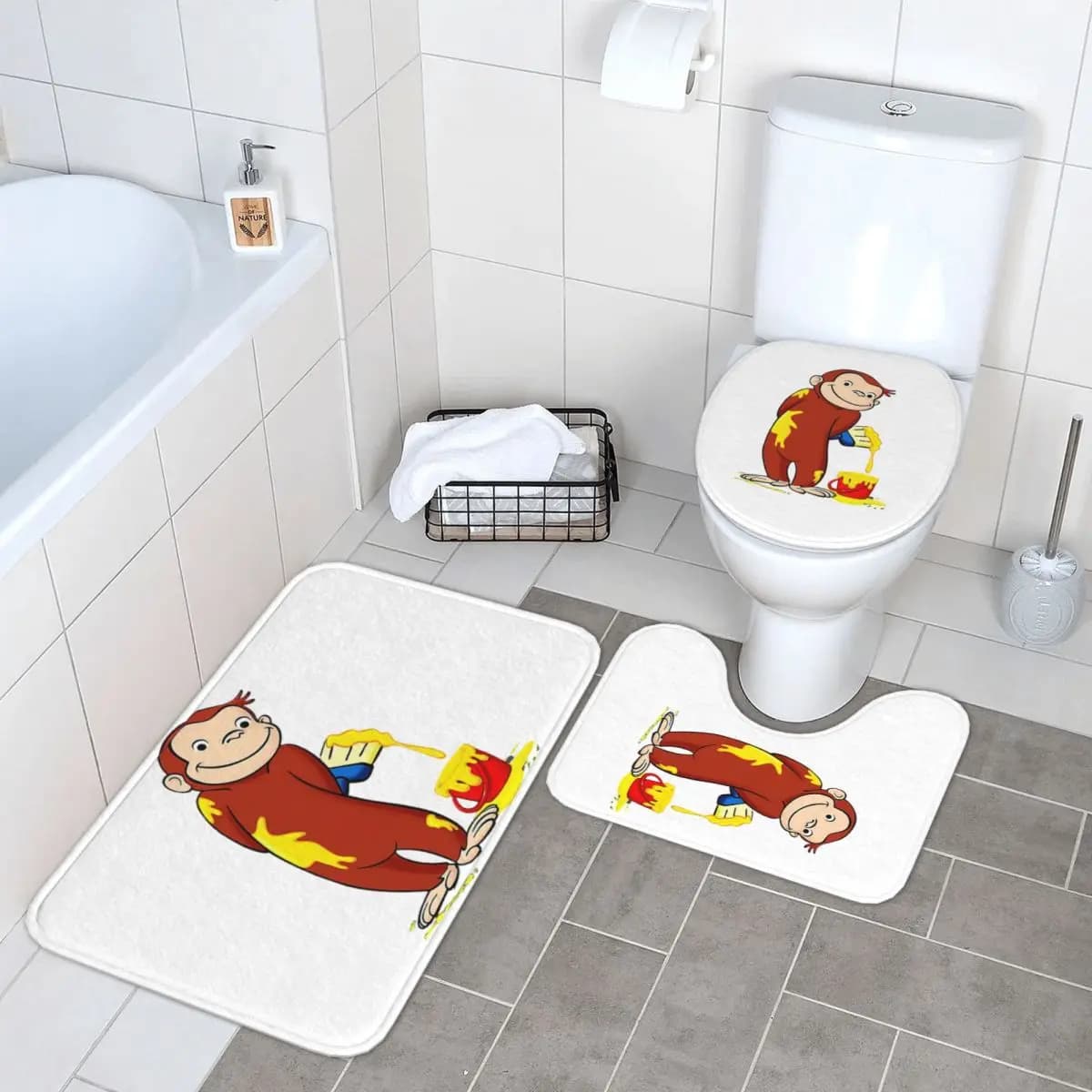 Curious George 3 pezzi tappetino da bagno set da bagno copriwater decorazioni per la casa tappeto antiscivolo