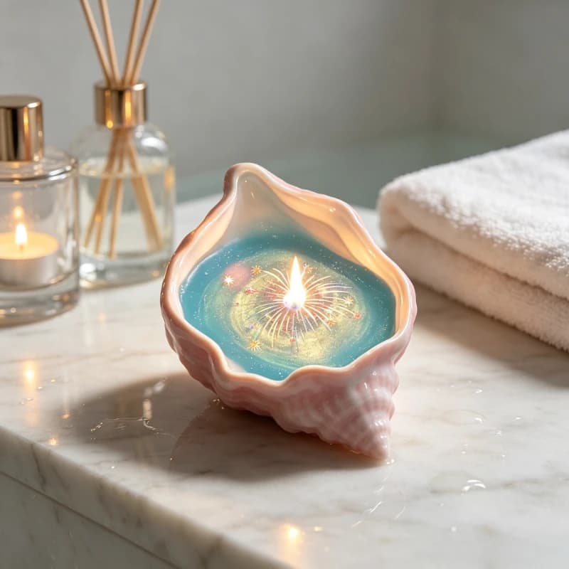 Handmade Shell Scented Candle Ornament, Ambient Home Decor Accent for Living Room, Housewarming & Birthday Gift for Friends