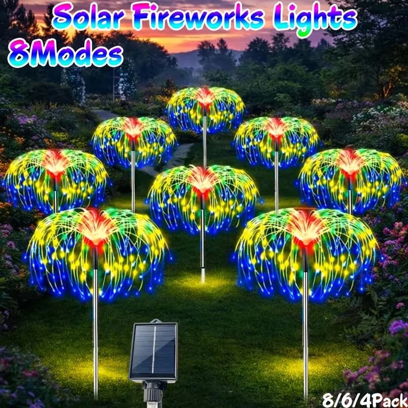 Luci solari a forma di fuochi d'artificio da 6/4 pezzi - Luci solari da giardino per esterni con 8 modalità di illuminazione per decorazioni di Halloween, Natale e matrimoni