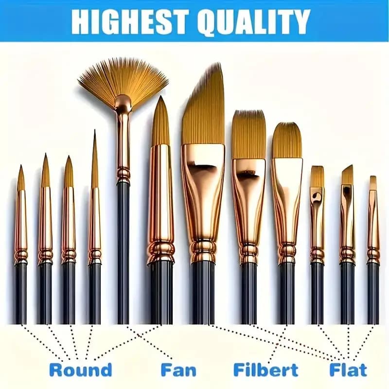 12Pcs Flat Brush Set Nylon Bristle Painting Kit for Watercolor Oil Paint Fabric Art Perfect for Students Artists