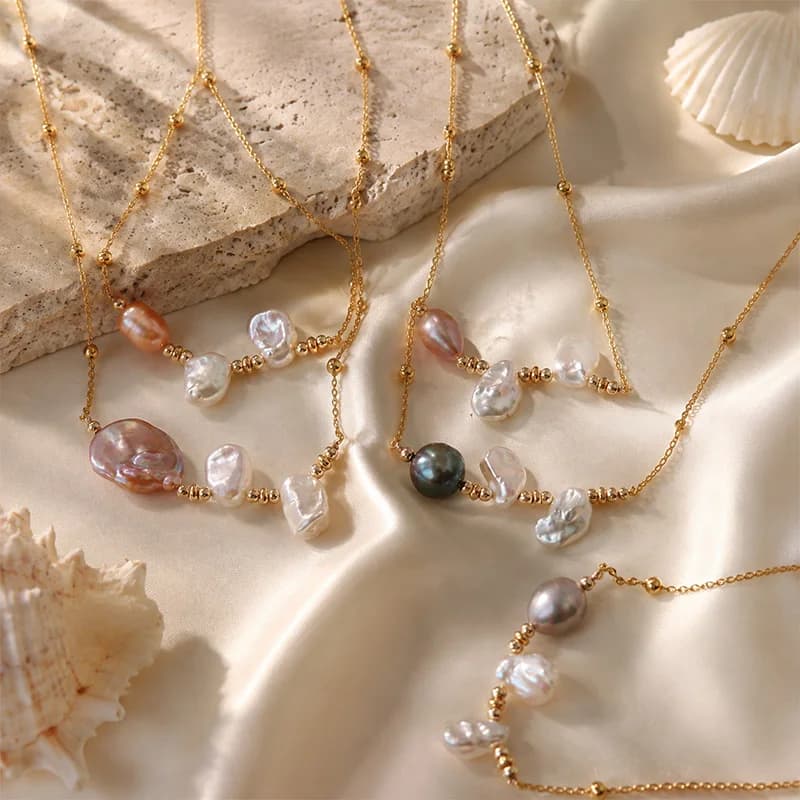 Baroque Pearl Necklace Mixed Tahiti Style Pearls Dainty Gold Chain Luxury Elegant Clavicle Necklace For Women