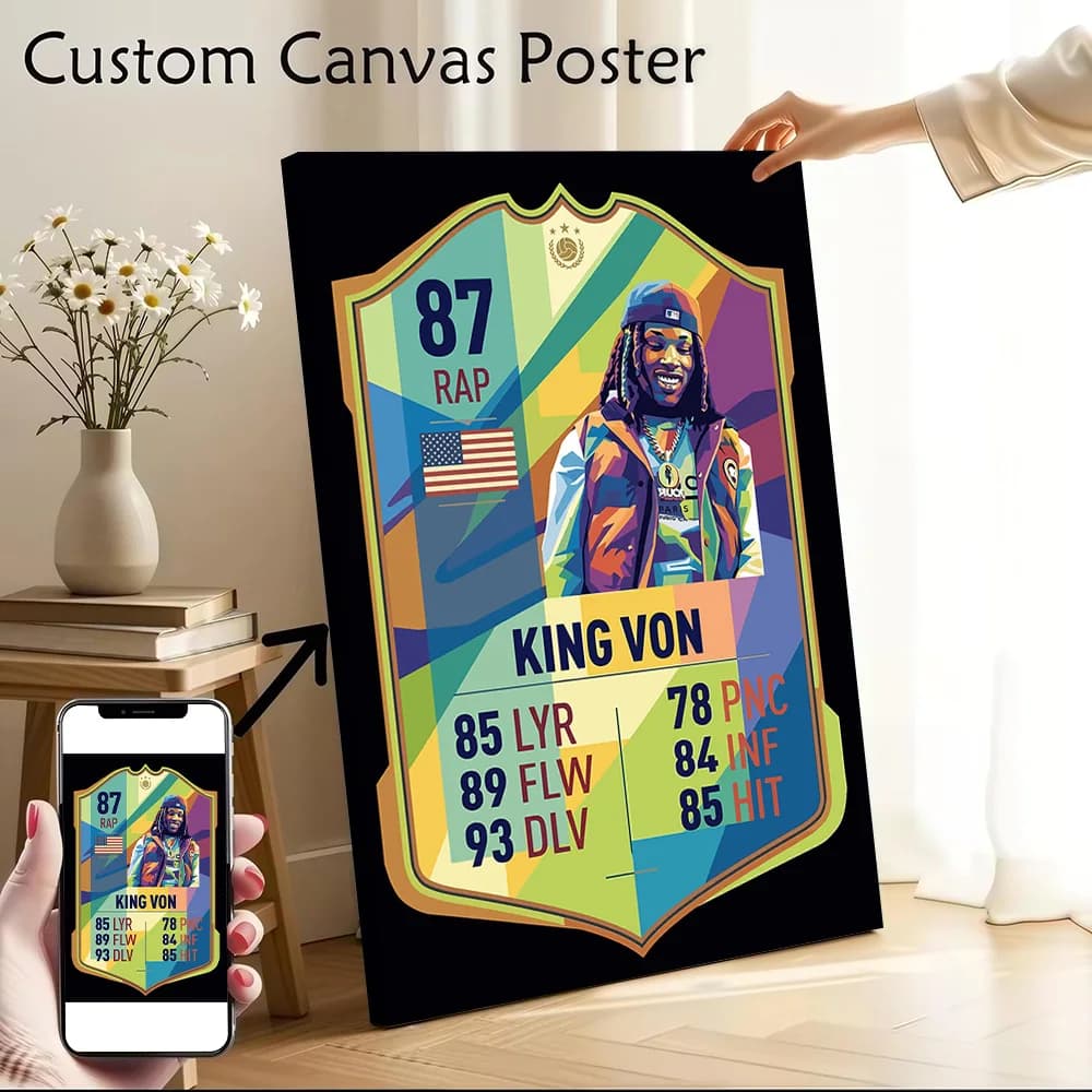 King Von Pop Art Card Canvas Wall Art Poster Personalized Photo Printing Perfect Gift for Pictures With Frame Ready to Hang Home