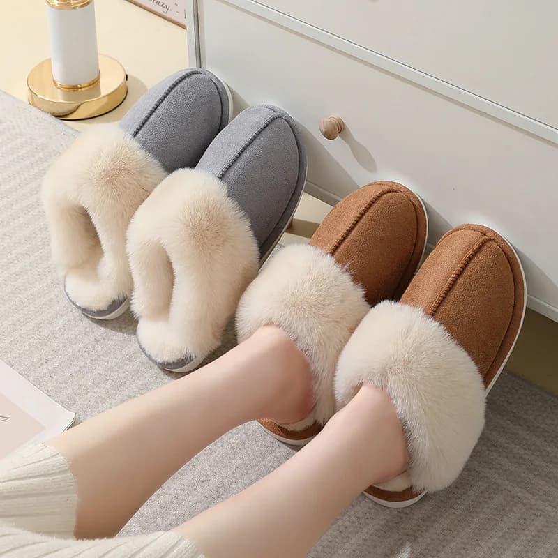 Women's Winter Warm Memory Foam Home Shoes For Indoor Footwear Faux fur slippers Slides Furry flats in cozy suede