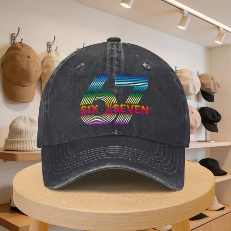 1 Men'S Baseball Cap 67 Digital Gradient Style, Fashion Casual Hat, Adjustable Spring And Autumn Travel Seaside Vacation Cap, Un