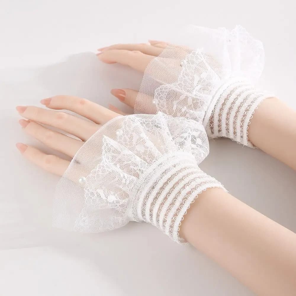 Nuovi Polsini Finti in Rete con Perle, Staccabili, Bianchi e Neri, Accessori per Abbigliamento e Nail Art