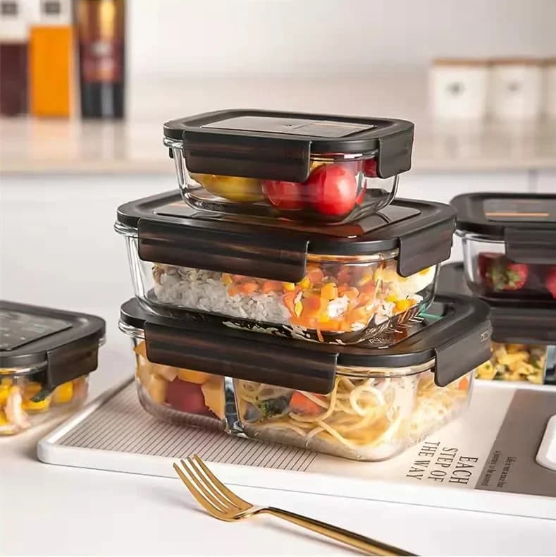 Scatola per il pranzo in vetro speciale per microonde Scatola per la conservazione della freschezza Scatola per il pranzo separata resistente al calore Ciotola con coperchio Famiglia con scatola sigillata per riso