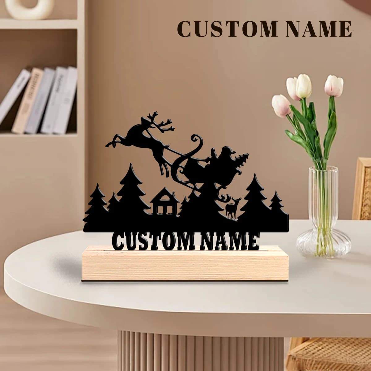 1pc Desktop Metal Ornaments Custom Content Equipped with Wooden Base New Home Gift for Friends,Decorative Ornaments