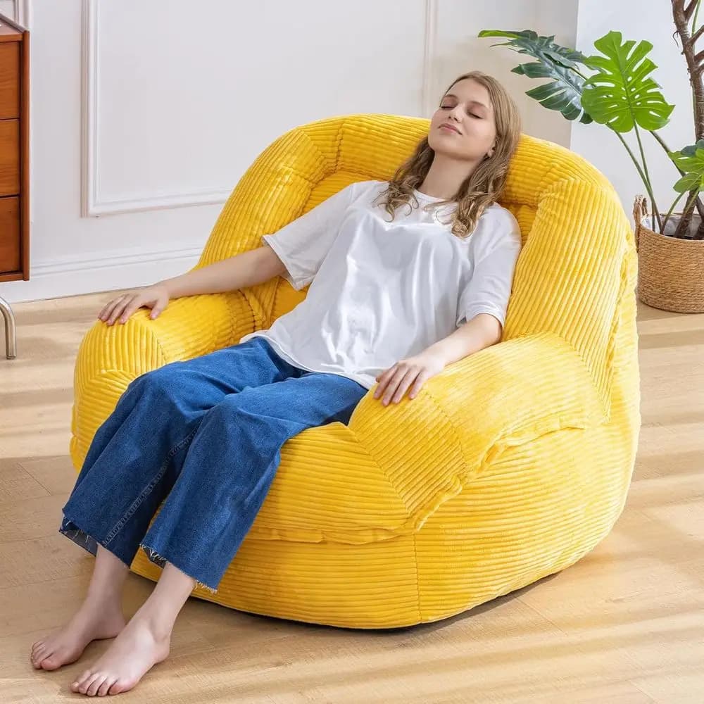 Oversized Corduroy Bean Bag Chair with Armrests - High-Resilience Foam Filling, Perfect for Lounge, Living, and Gaming Rooms in