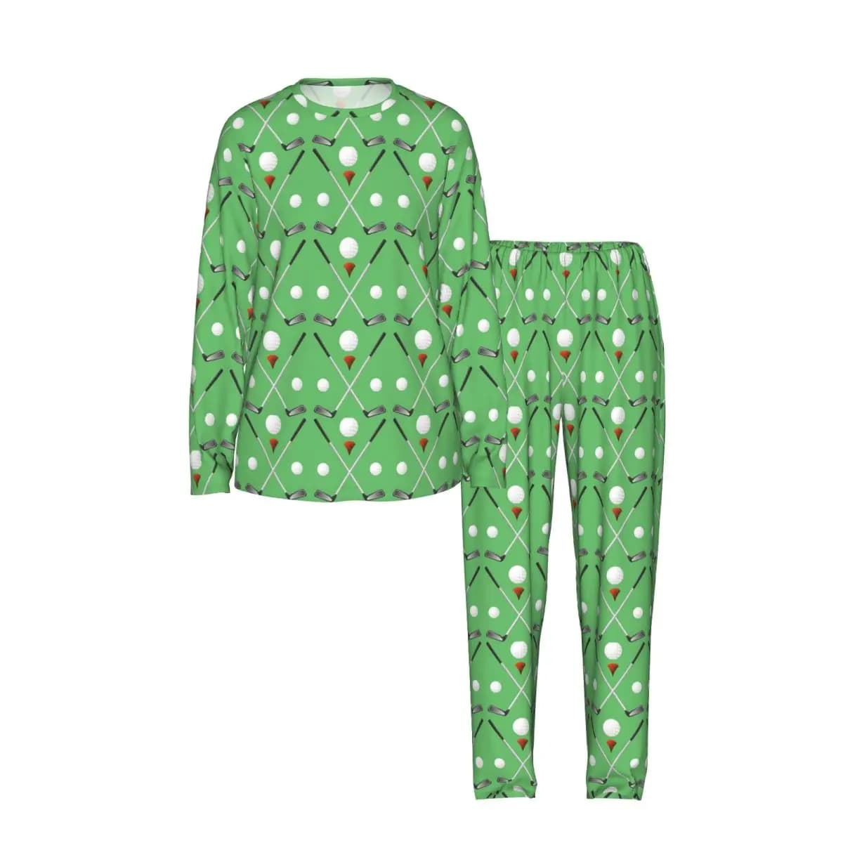 Golf Ball Pattern Round Neck Long Sleeve Nightgowns for Sleeping Sleepshirts Women Loose Pajama Set Long Pants