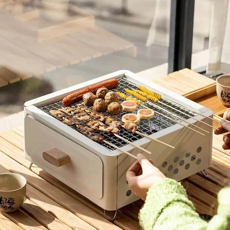 Griglia a carbone per barbecue portatile Mini kit di attrezzi per barbecue Picnic Beach Griglia per barbecue da giardino per uso domestico Griglia per barbecue Griglia da campeggio all'aperto