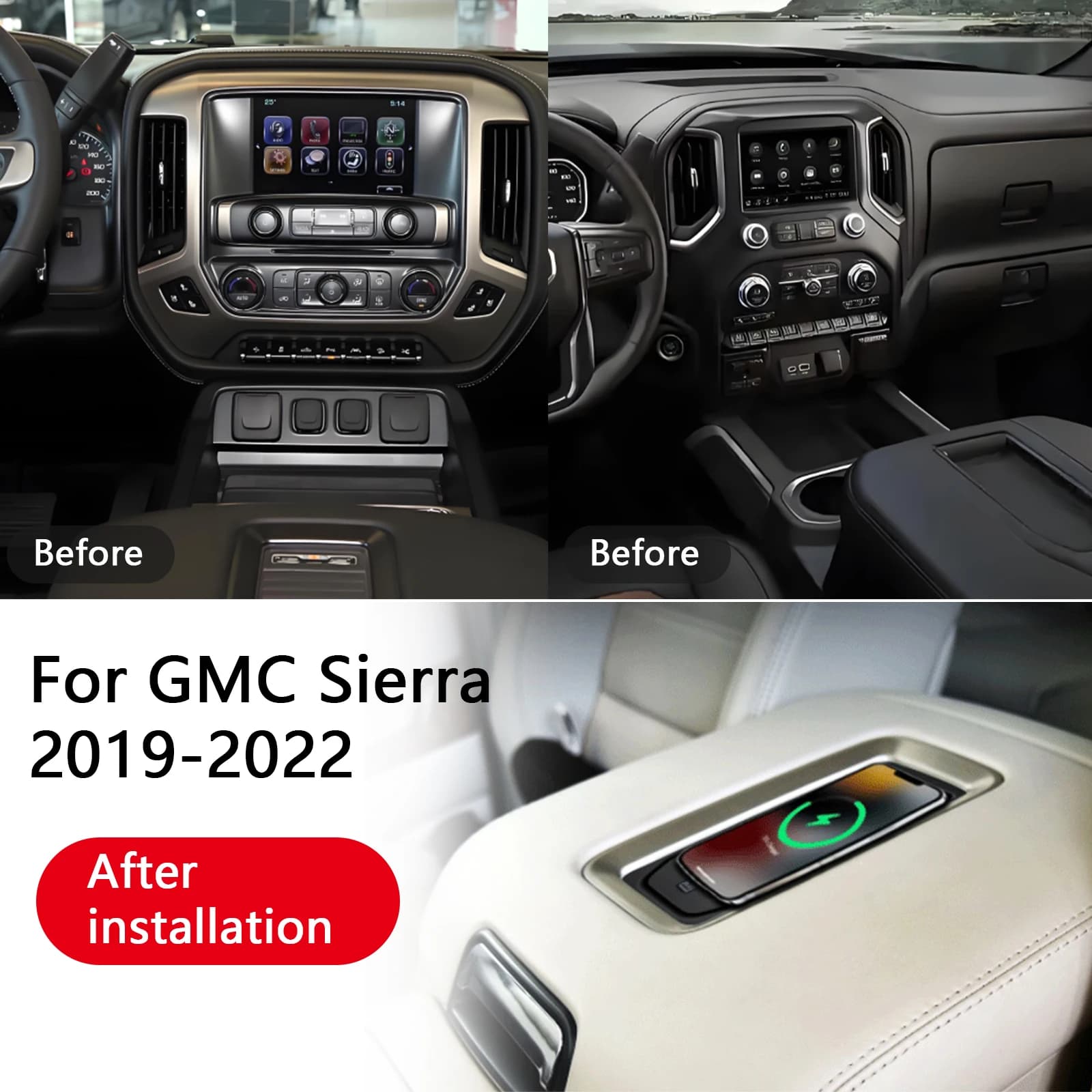 L'ultimo per GMC Sierra 2019 2020 2021 2022 Caricabatterie wireless, speciale pannello di ricarica rapida per telefono QI integrato Accessori per auto