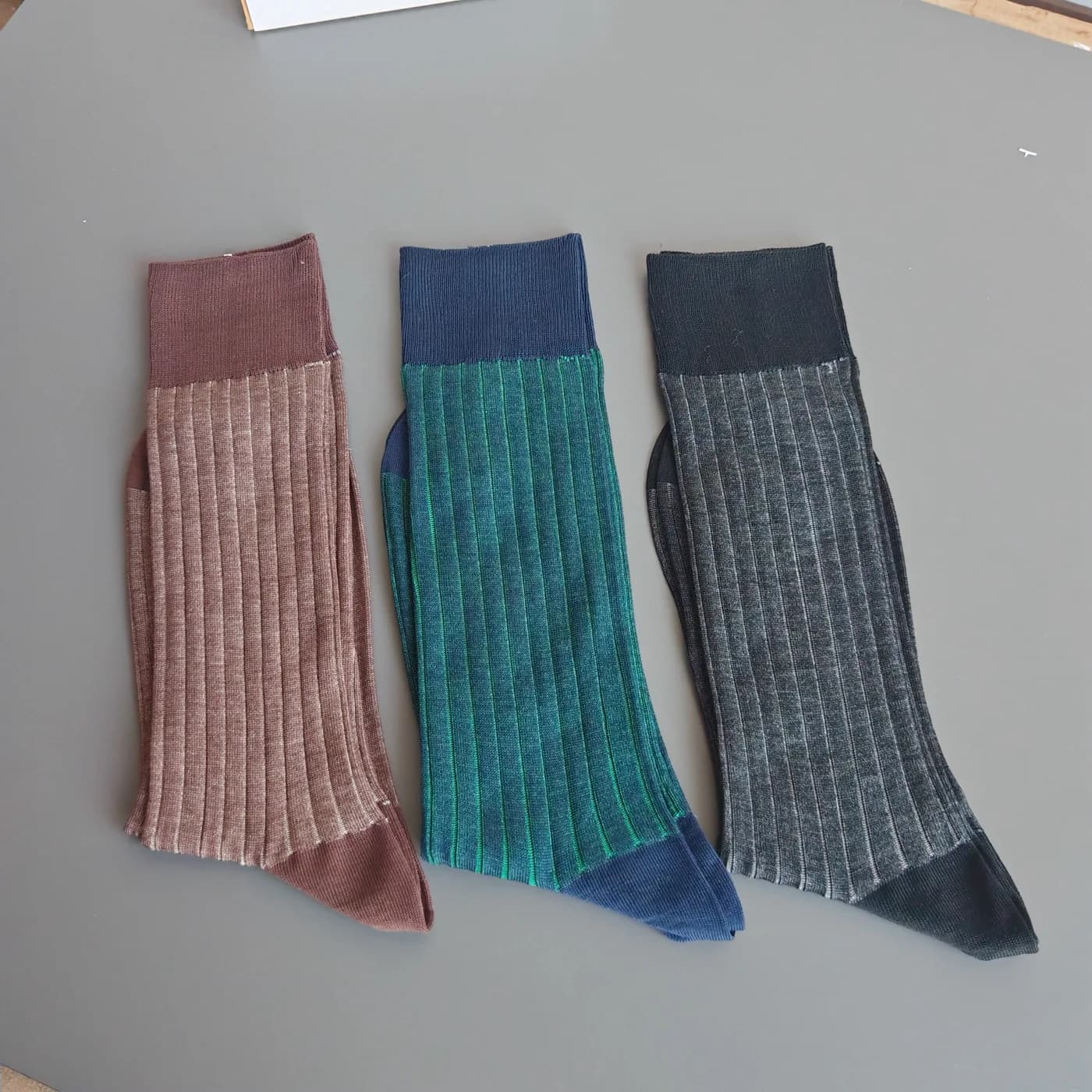 3 Pairs Men's Business Mid Tube Sock Stripe Breathable Elastic Formal Wear Crew Socks
