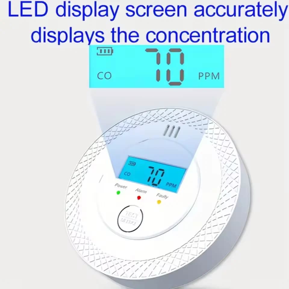 Carbon Monoxide Detector CO Gas Monitor Alarm Sound & Light Warning CO Sensor Detector with LED Digital Display for Home Office