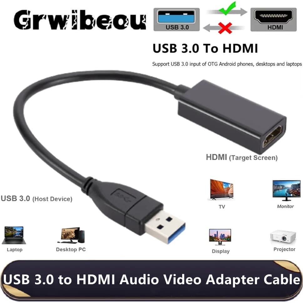Convertitore compatibile da USB 3.0 a HDMI Cavo adattatore per scheda video grafica esterna da USB maschio a HDMI femmina 1080P per PC portatile HDTV