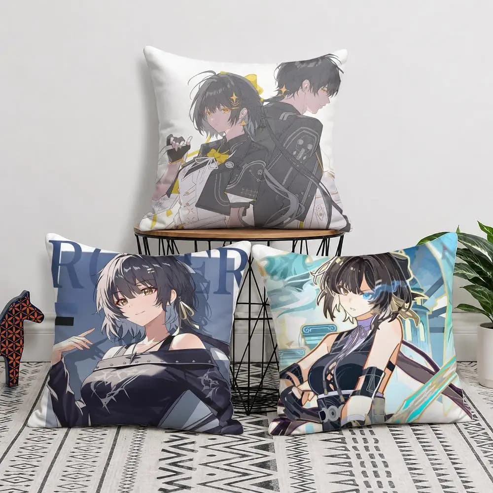 Rover Wuthering Waves Cushion Cover Short Plush Soft Double-Sided Printing Pillow Case Cozy Sofa Bedroom Home Decor Gift