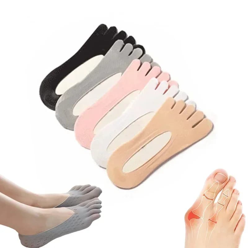 5 paia di calzini ortopedici a compressione per donna, calzini da yoga con punta intera e linguetta in gel, calzini morbidi e traspiranti a cinque dita