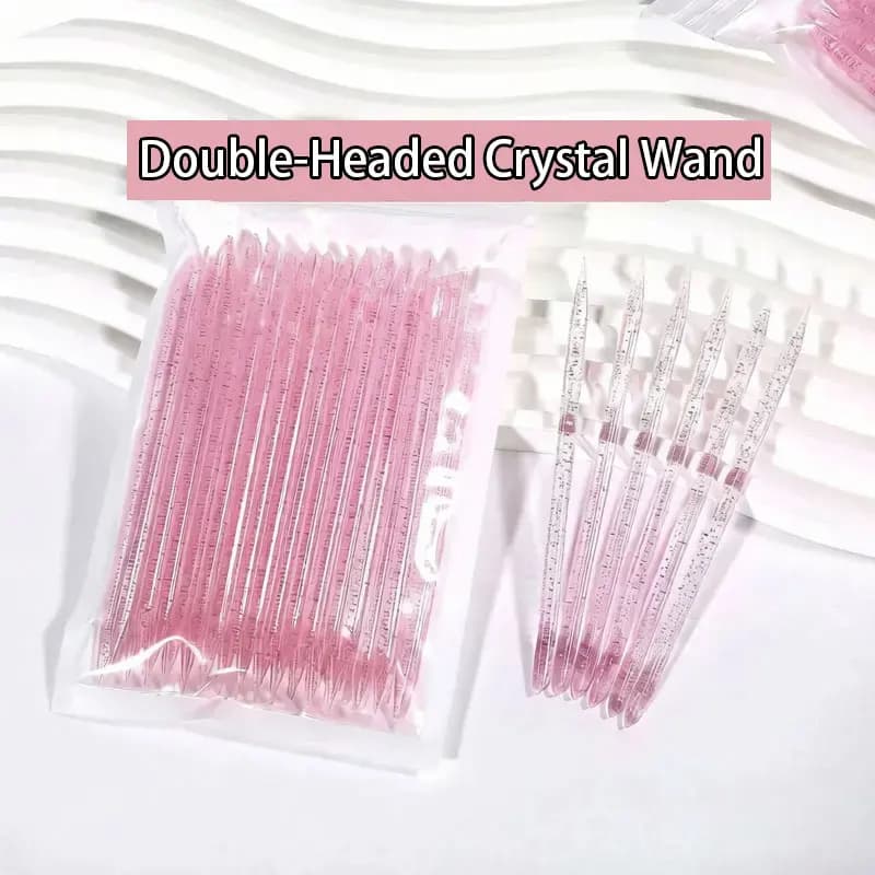50/100Pcs Reusable Crystal Glitter Stick Double End Nail Art Cuticle Pusher Remover Tool Acrylic Dot Diamond Pen Manicure Tools
