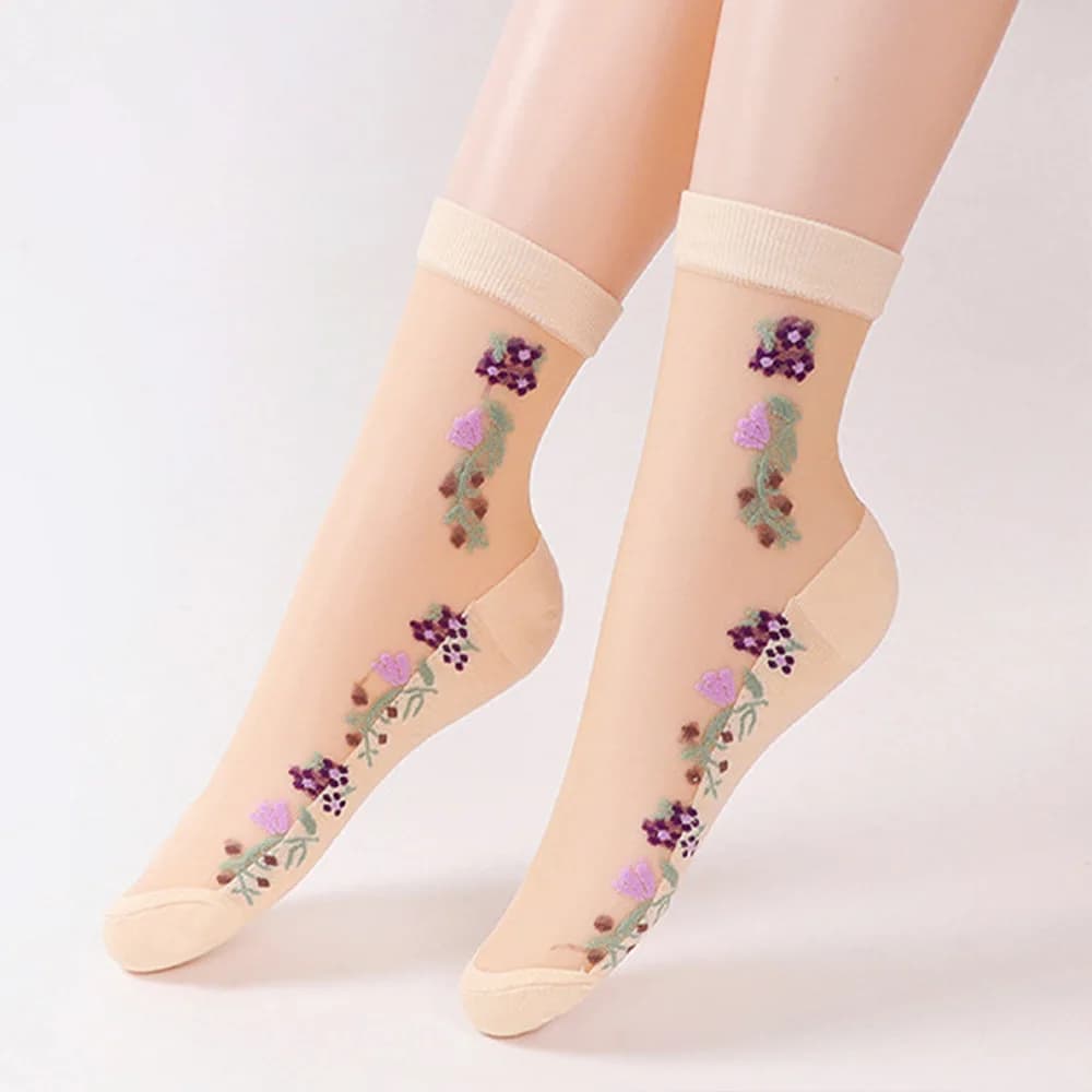 5 paia di calzini da donna con stampa floreale, design estivo sottile, che assorbono il sudore, traspiranti, comodi, casual, calzini da donna in seta