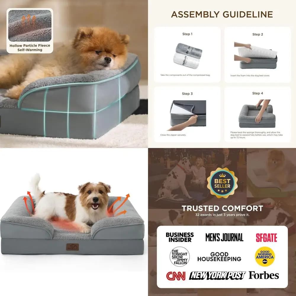 Letto per cani ortopedico medio per comfort: copertura impermeabile, rimovibile, base antiscivolo, grigio