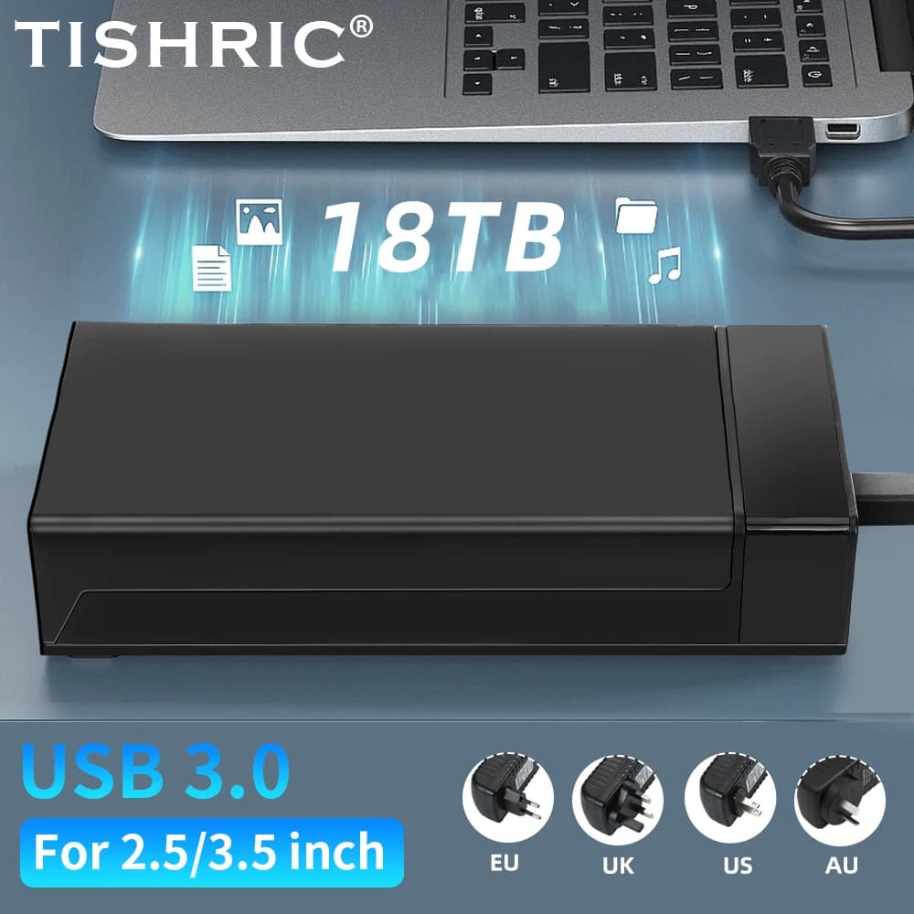 TISHRIC Custodia per HDD Adattatore da SATA a USB 3.0 da 3,5 pollici Custodia per disco rigido esterno con adattatore di alimentazione 12V/2A Supporto UASP gratuito