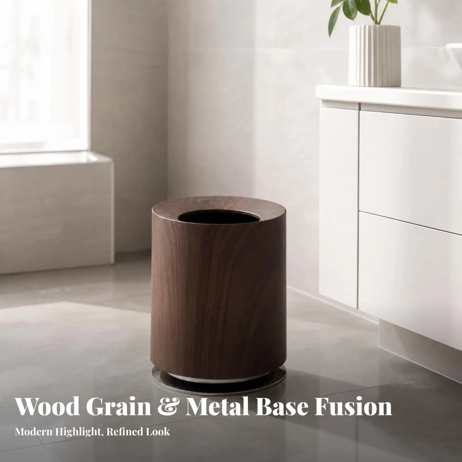 Grain Trash Can Minimalist Cylindrical Waste Bin Open Top Decorative Plastic Basket for Bathroom Bedroom Office Kitchen Home