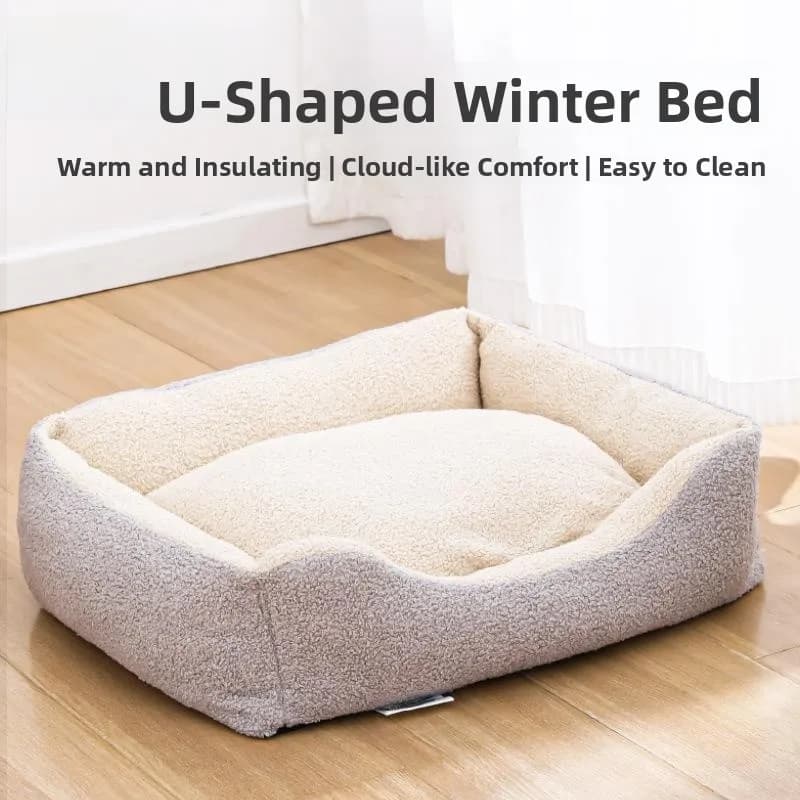 Cuccia per Cani a U Ispessita, Invernale, per Sonno Profondo, Comoda, in Velluto Teddy, Rimovibile e Lavabile, Imbottitura in Cotone P, Forniture per la Casa degli Animali Domestici