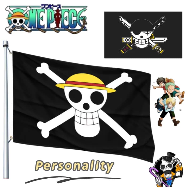 Bandiera One Piece Brook, Nuova Bandiera Decorativa Creativa e alla Moda, Personalizzata, Cartoonesca, di Alto Valore, Portatile, per Feste e Vacanze, Regalo Pirata