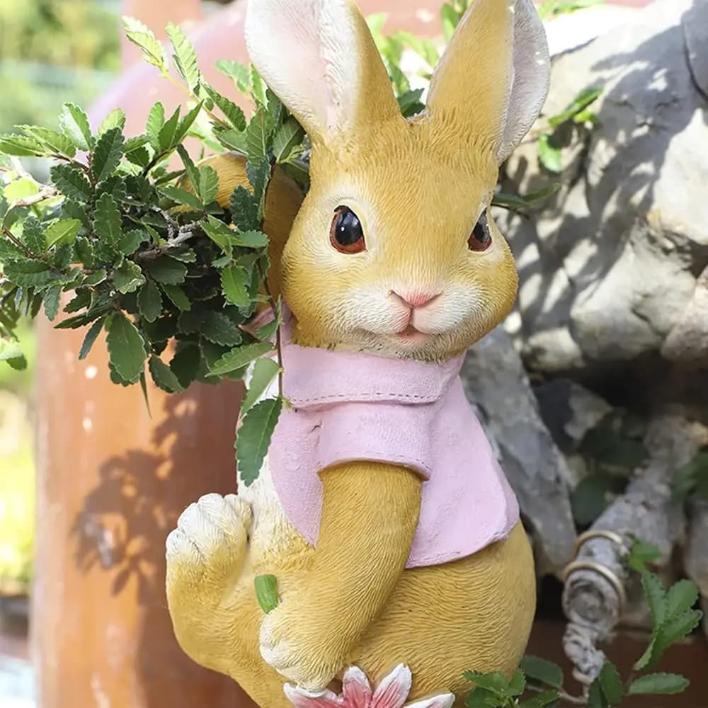 Statua da Giardino in Resina a Forma di Coniglio, Fioriera Decorativa per Piante Rampicanti e Vasi, Mini Decorazione per Esterni