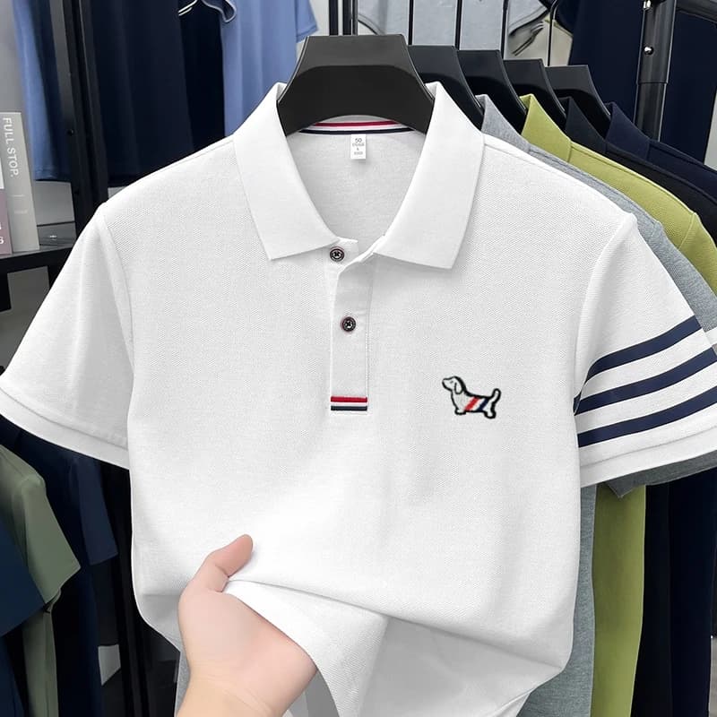 High-end 100% cotone maniche corte polo camicia uomo marchio di lusso carino cane design coreano casual giovane estate golf moda t-shirt