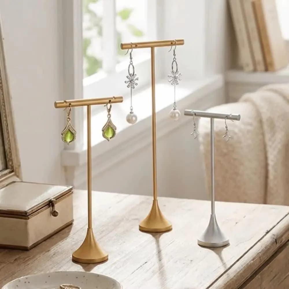 Versatile Aluminum Alloy Earring Display Stand Detachable Space Saving T-Shape Rack Earring Storage Shelf Ring Storage