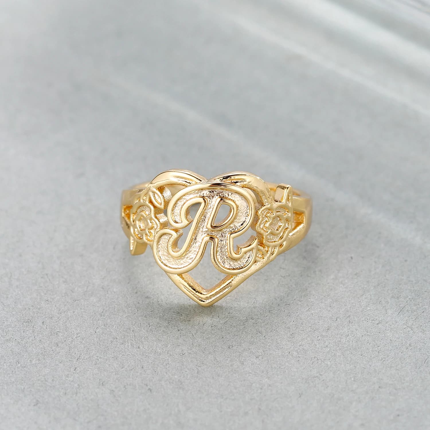 Custom Initials Heart Adjustable Ring For Women Fashion Jewelry Personalized A-Z 26Letter Rings Best Gift