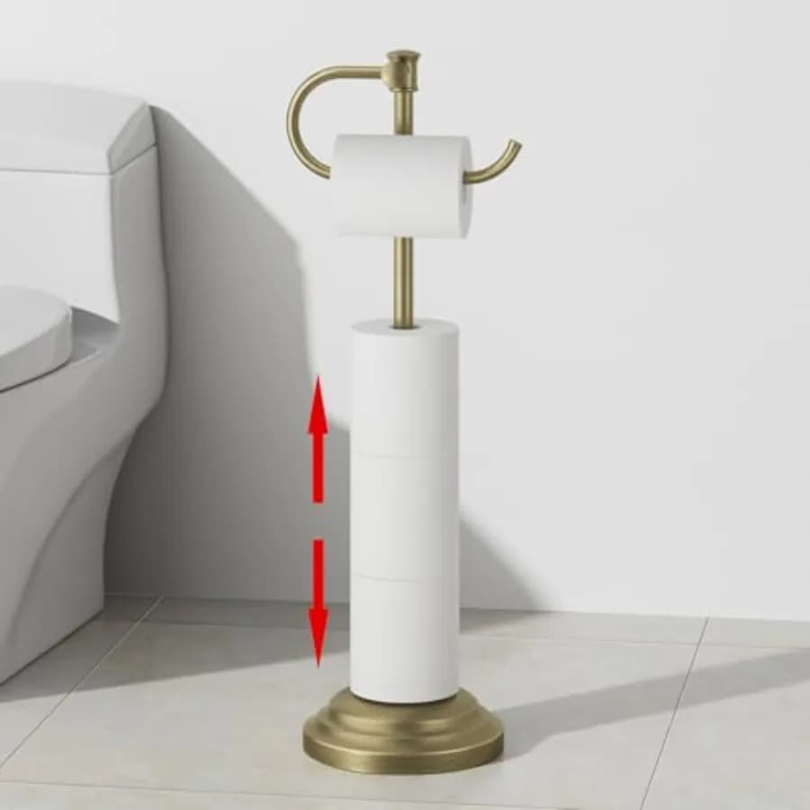 Portarotolo da Terra per Bagno, Supporto Autoportante per Carta Igienica con Vano Portaoggetti, Regolabile 17-25 Pollici, in Acciaio Inox SUS304