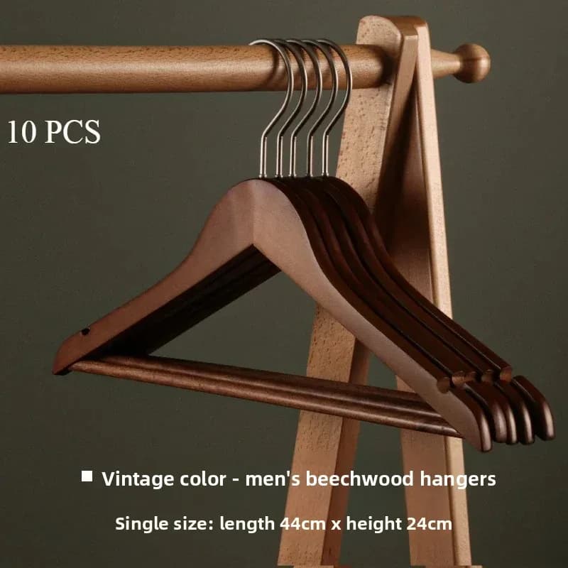 10PCS Wood Hangers Bedroom Cloakroom Closet Organizer Space-Saving Shirt Hangers Sturdy Durable Clothes Rack with Metal Hooks