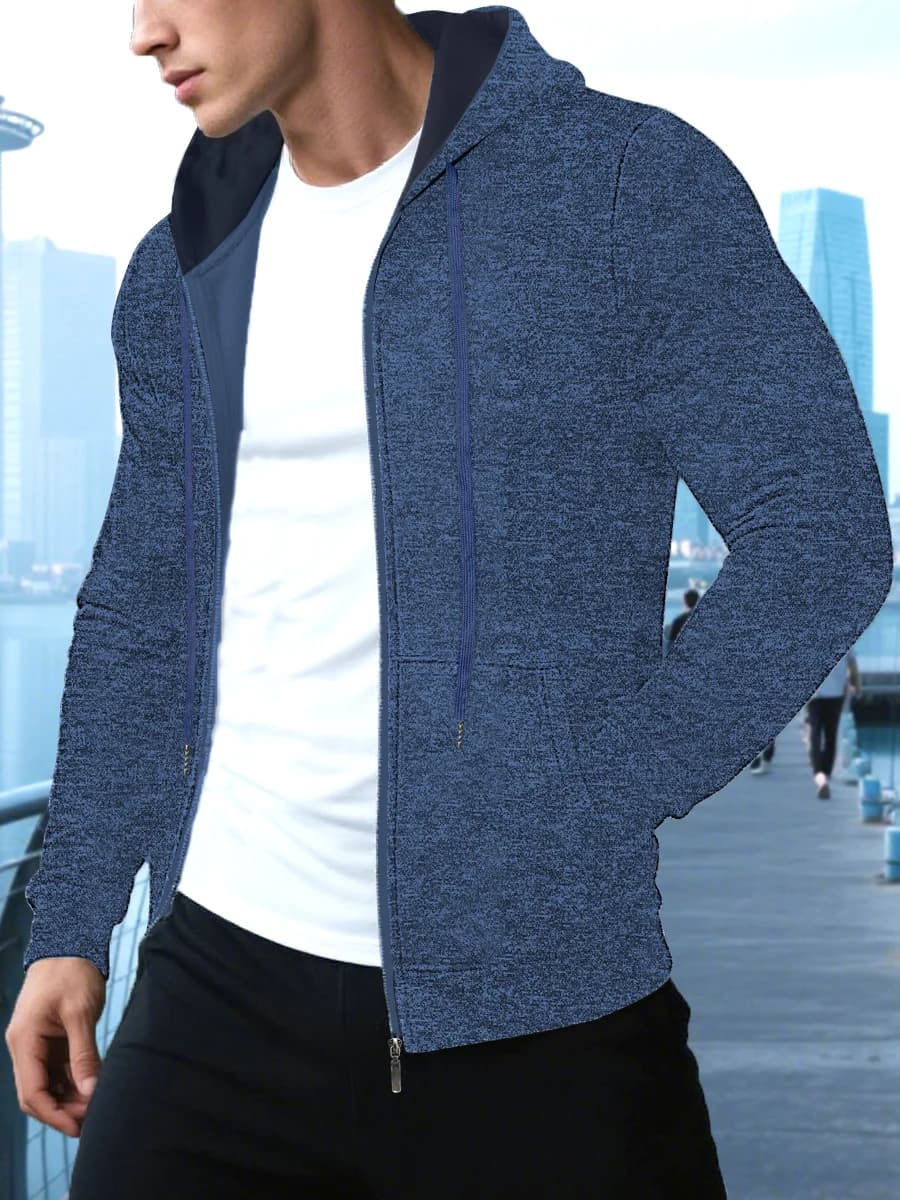 Maglione da uomo con cappuccio e cerniera lunga, lavorato a maglia, con maniche in velluto sottile per autunno e inverno, top alla moda, giacca maglione