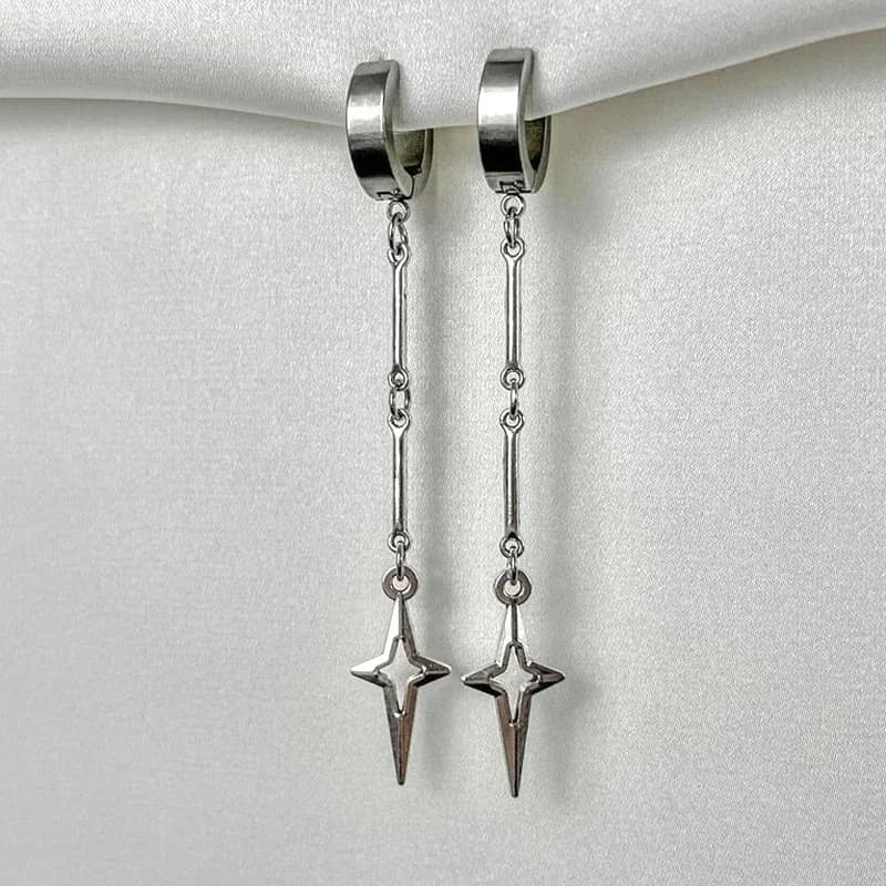 Orecchini Pendenti Gotici a Croce e Stella, Orecchini Punk con Rivetti e Charms, Accessori Moda Coreani per Donna