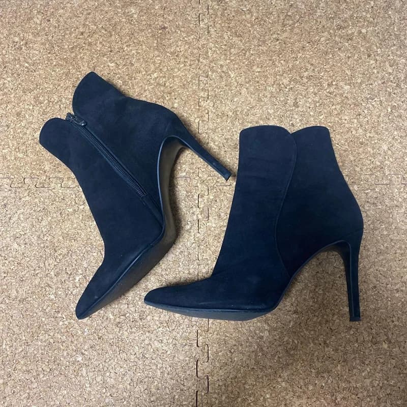 Stivaletti a spillo con punta a punta in pelle scamosciata blu navy Donna Inverno 2026 Stivaletti corti con tacco alto con zip laterale Elegante sera per feste di moda