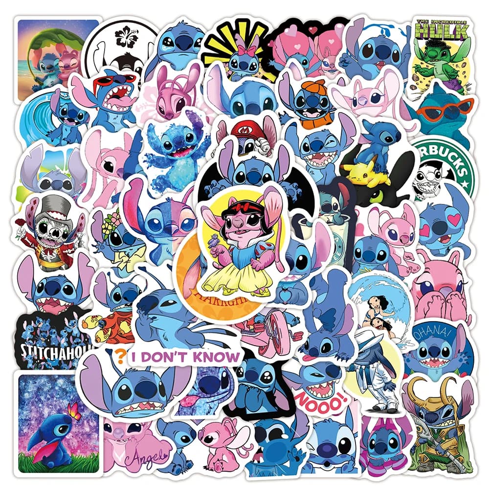 50/100 Pezzi Adesivi Carini di Stitch per Scrapbook, Bottiglie d'Acqua, Telefoni, Laptop, Quaderni, Valigie, Decorazioni Fai-da-Te, Decalcomanie in Vinile, Regalo per Bambini