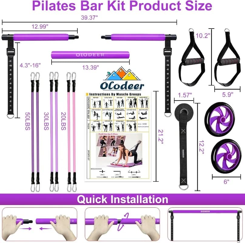 Pilates bar kit with resistance bands for training, Pilates equipment with Ab roller for all fitness levels, portable home