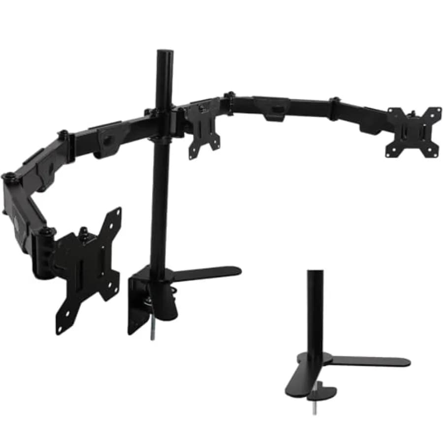 Supporto per Tre Monitor Regolabile da Scrivania in Lega di Alluminio Nero Ergonomico con Funzione di Inclinazione e Rotazione Supporta 3 Schermi 17-32 Pollici