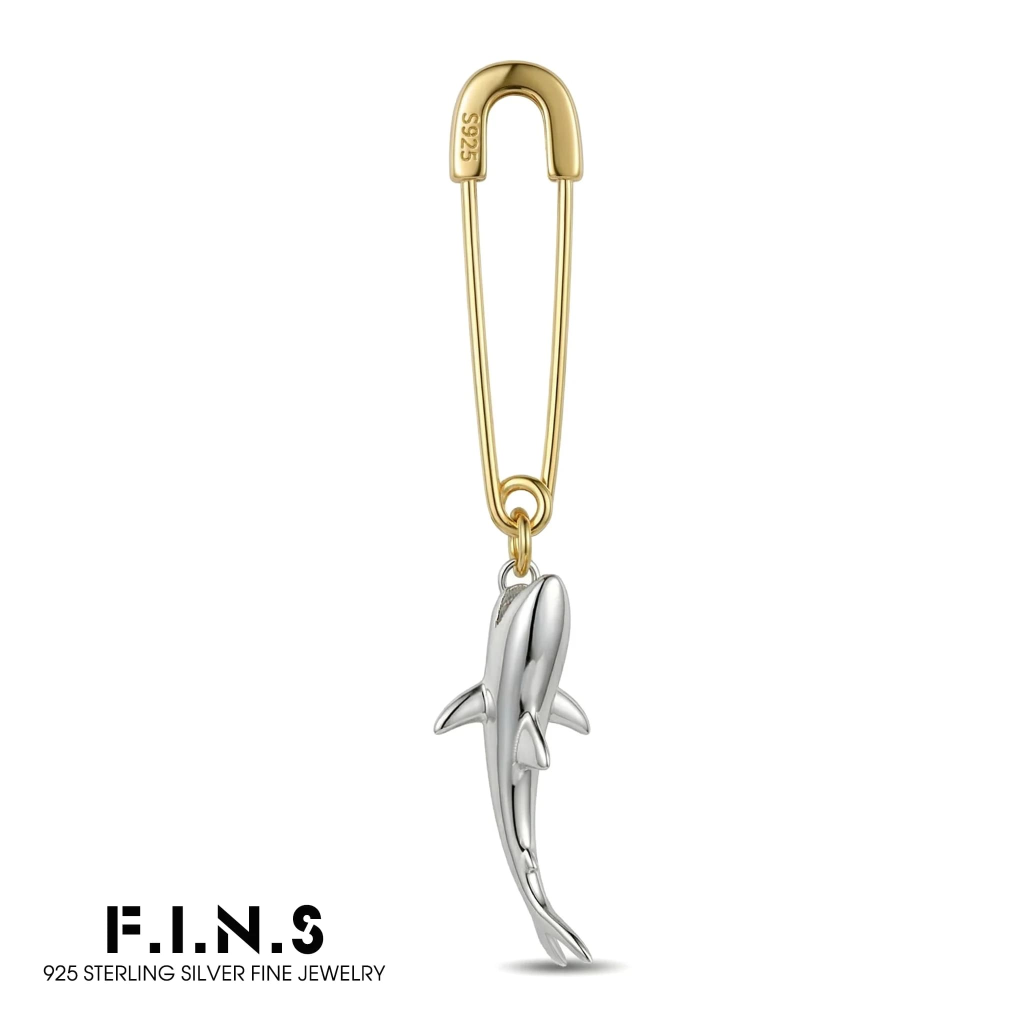 F.I.N.S 1 PC Korean 925 Sterling Silver Earring One Piece Single Shark Safe Pin Drop Earrings Personality Pendientes Plata 925