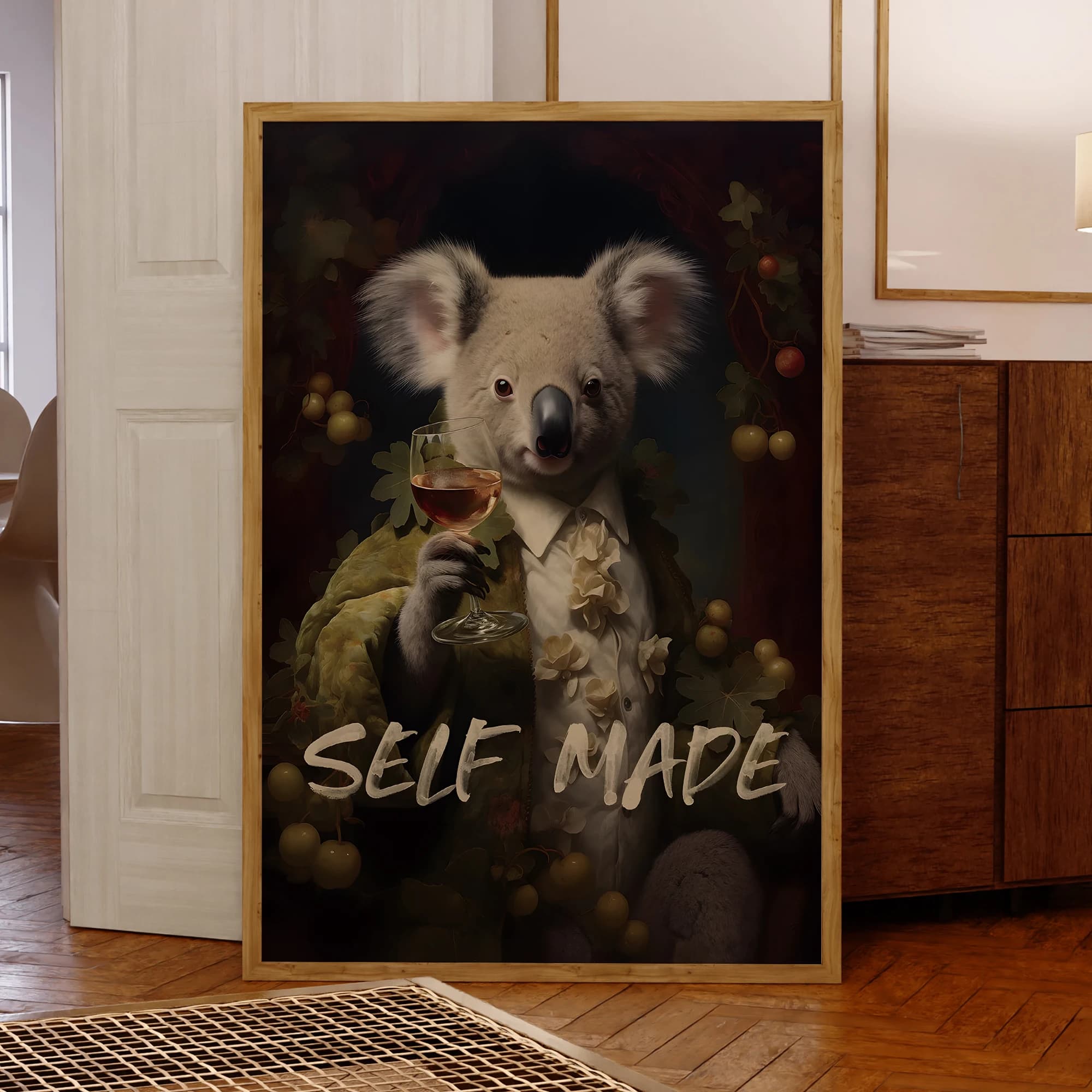 Modern Koala Cheers Wall Art Prints with Aluminum Frame Painting on Canvas Poster Image for Living Room Decorations for Home